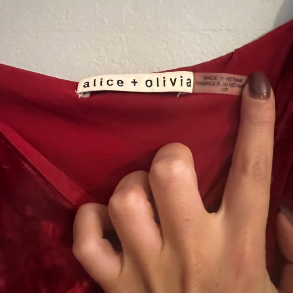 Alice + Olivia Size Small Red Velvet Bess Slip Dress - Picture 6 of 10